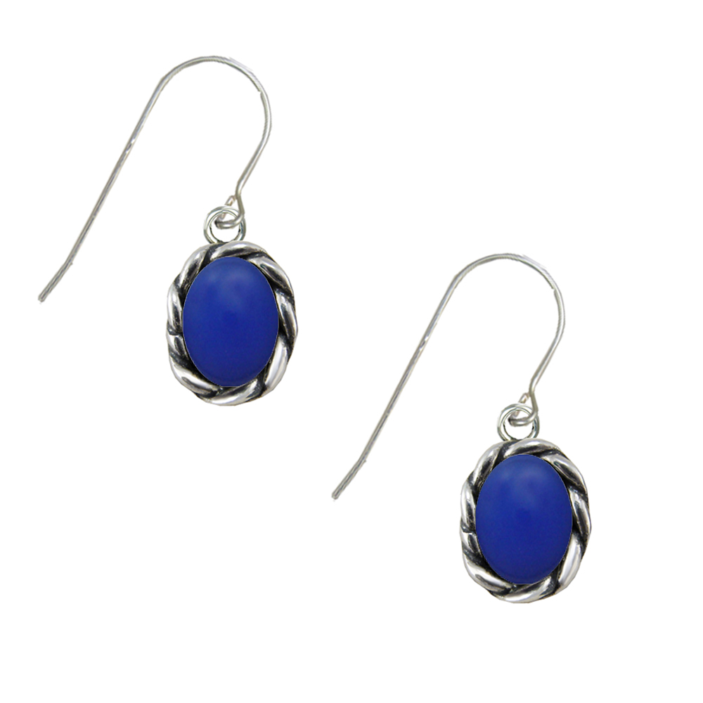 Sterling Silver Little Blue Onyx Gemstone Drop Dangle Earrings